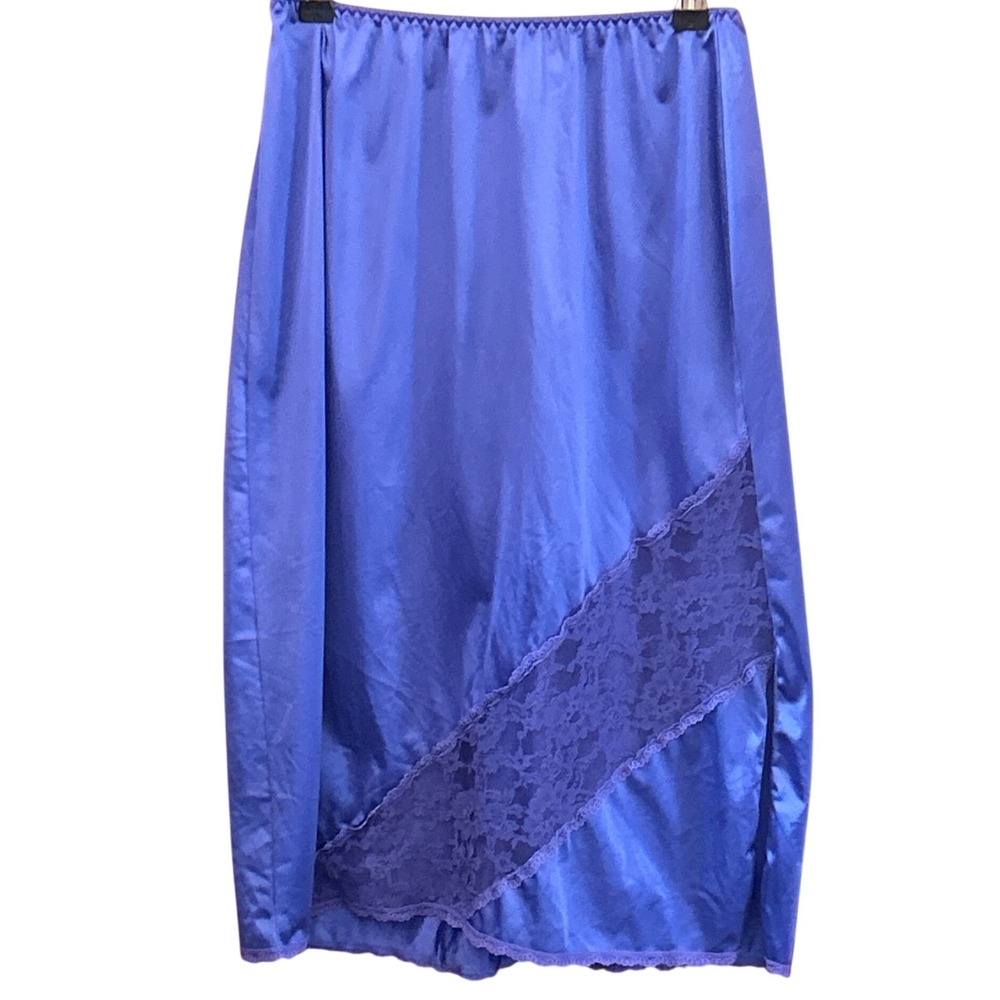Vintage Gigi Half Slip Skirt Royal Blue Lace Trim Satin Lingerie Small 729